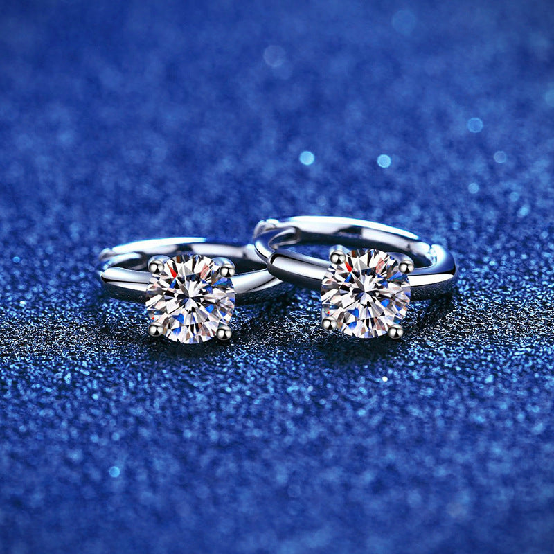 S925 Sterling Silver Stud Earrings Plated PT950 Moissanite Women's High-end Classic Four-claw D Color 50 Points