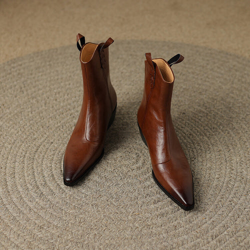 Autumn And Winter New Short Boots Women Pointed Toe Handsome British Style Martin Boots Solid Color