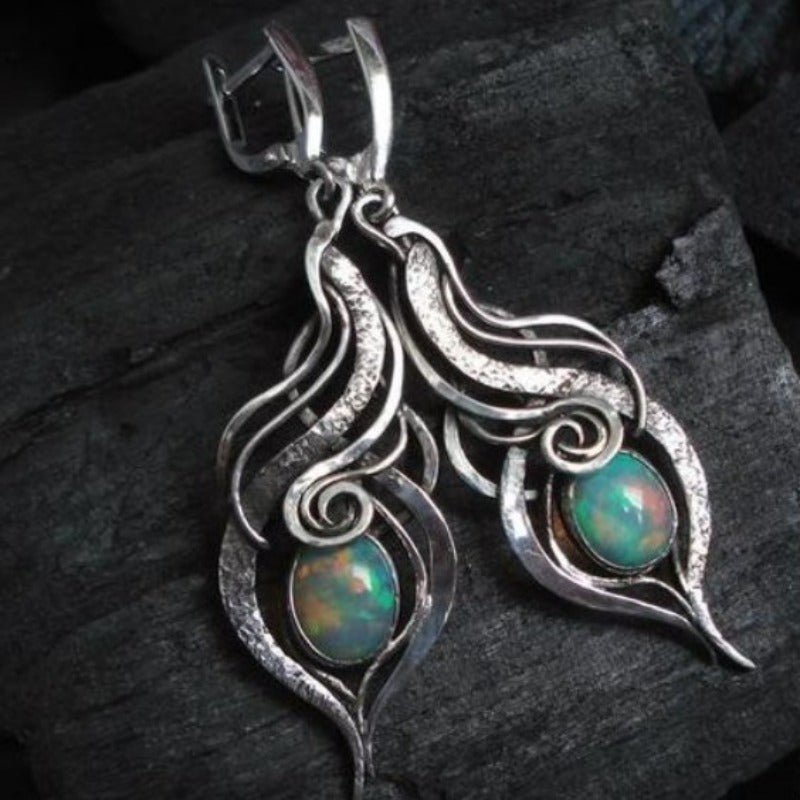 Creative Retro Metal Drop-shaped Gem Pendant Earrings