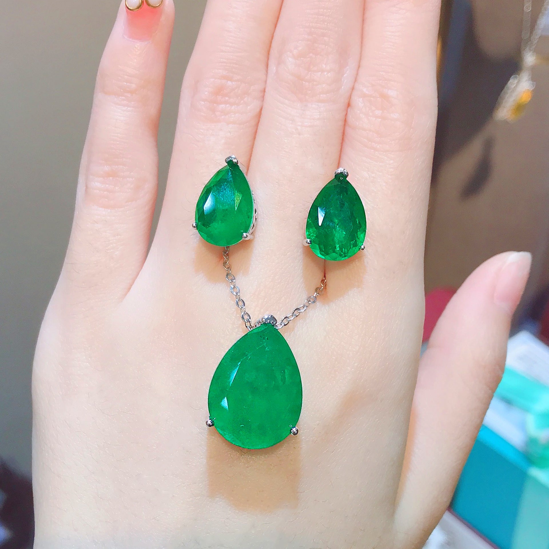 Emerald Paraiba Pear-shaped Earrings