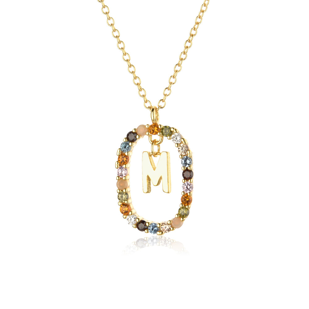 Colorful Rainbow Semi-precious Stone Crystal Clavicle Chain With Zirconium Letters
