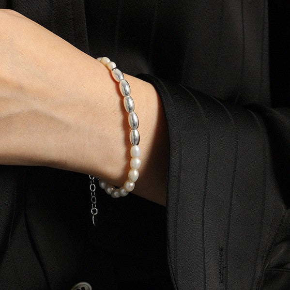 Pearl Rice Spliced S925 Sterling Silver Bracelet Female
