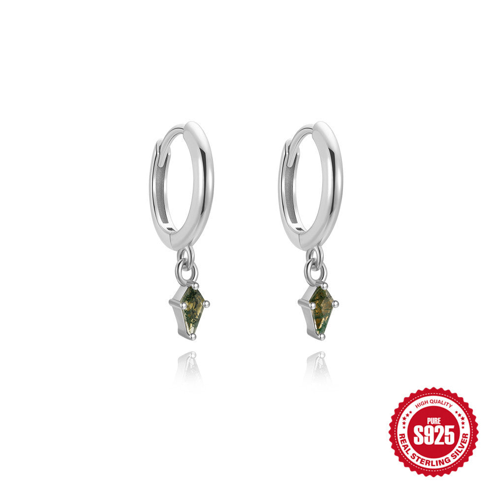 S925 Sterling Silver Natural Stone Agate Lapis Lazuli Temperament Earrings