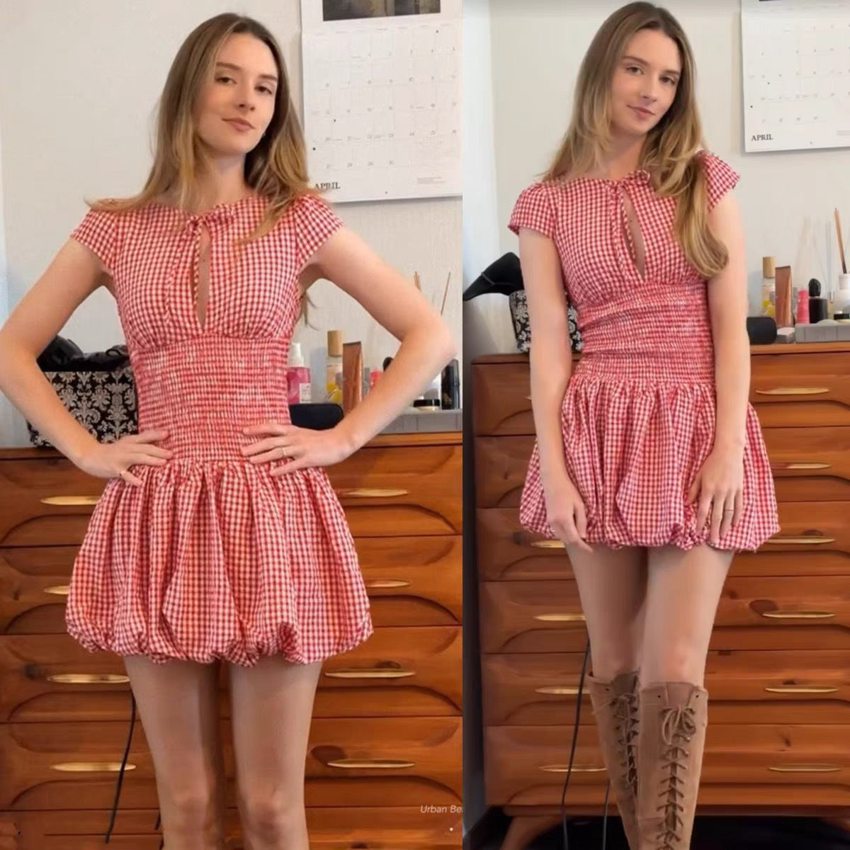Red Pattern Hollow Out Short Sleeve Dress Women
