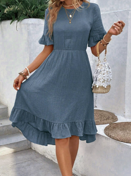European And American Women's Clothing New Tied Lotus Leaf Short Sleeve Fashion Dress Women