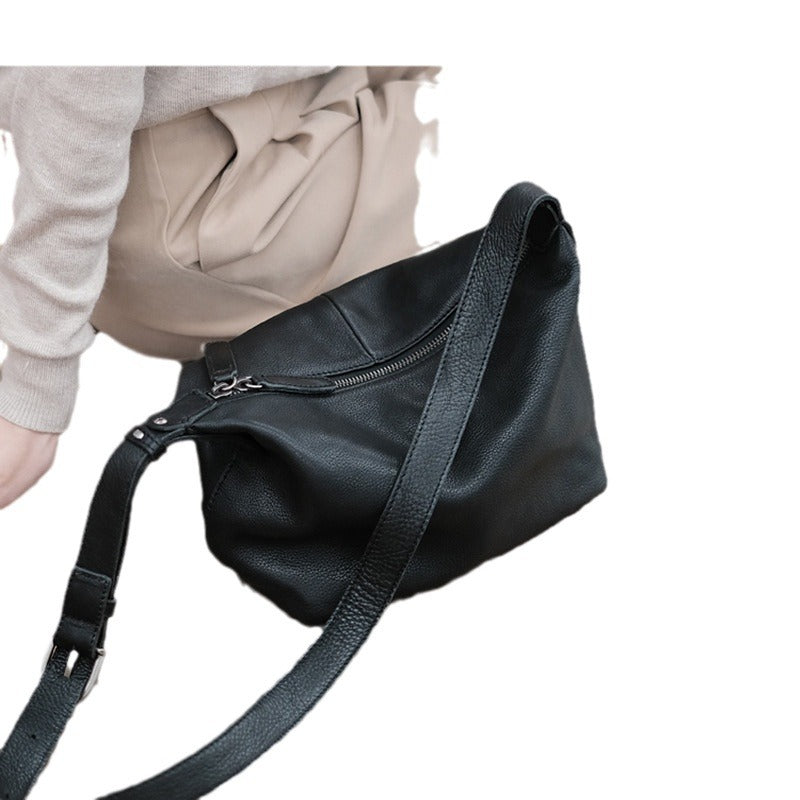 Genuine Leather Single Shoulder Dumpling Bag Japanese Women Wide Strap
