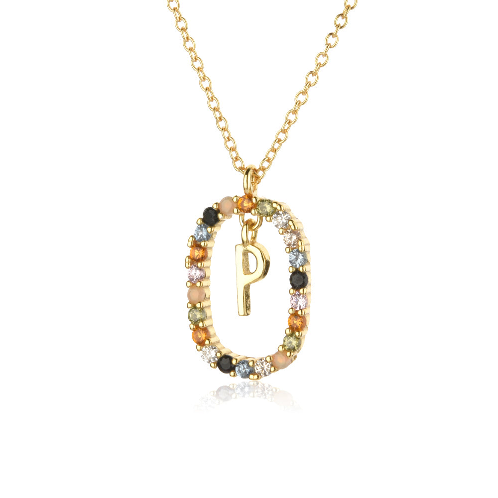Colorful Rainbow Semi-precious Stone Crystal Clavicle Chain With Zirconium Letters