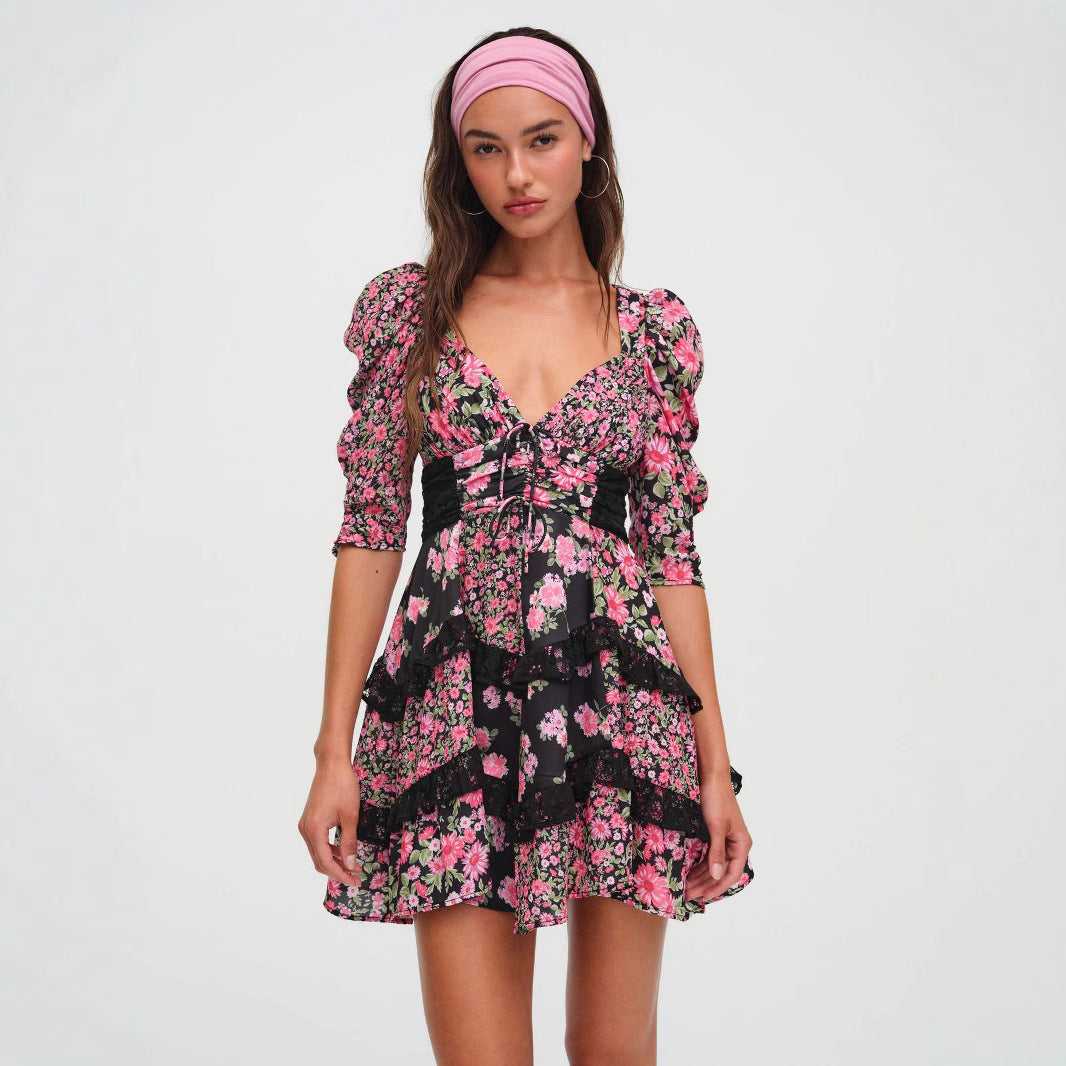 Floral Lace Patchwork Dress Women
