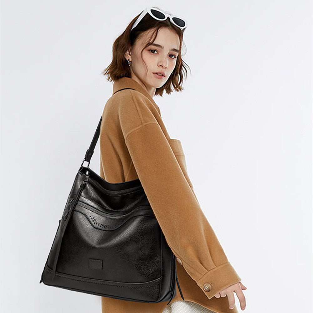 Soft Leather Women's Tote Vintage Multi-pocket Shoulder Bag