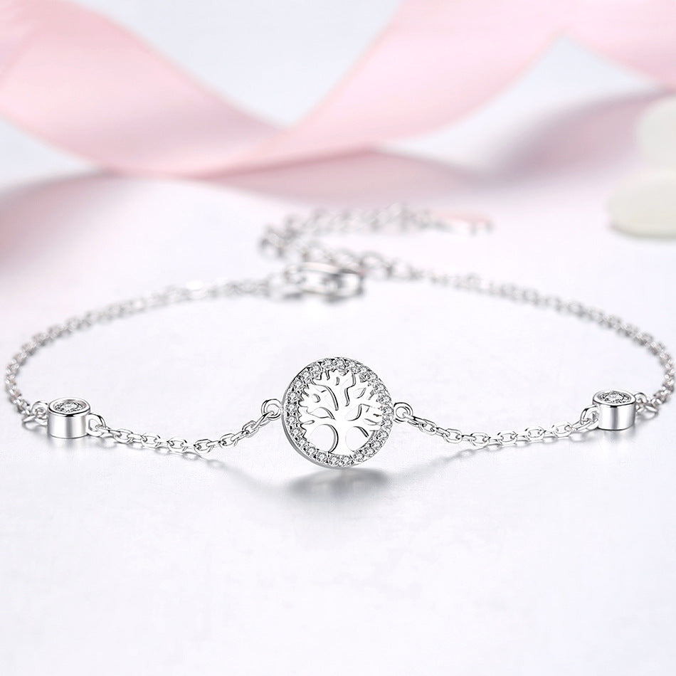 Belawang Sterling Silver Ladies Bracelet S925 Sterling Silver Tree Of Life Bracelet Inlaid With Zircon