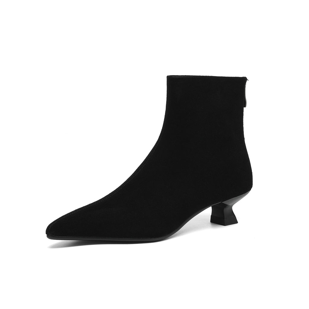 Cowhide Suede Pointed-toe Ankle Boots For Women