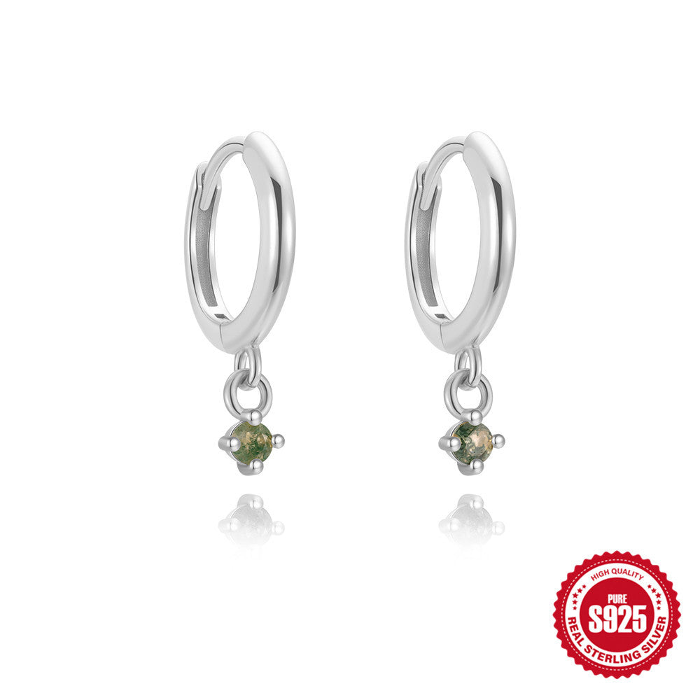 S925 Sterling Silver Natural Stone Agate Lapis Lazuli Temperament Earrings
