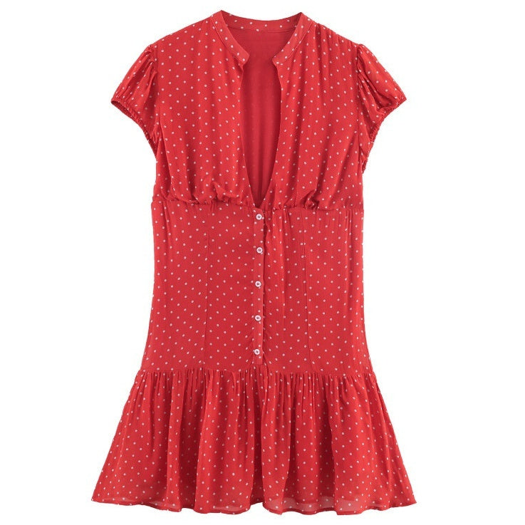 Fashionable Simple Polka-Dot Short Dress For Women
