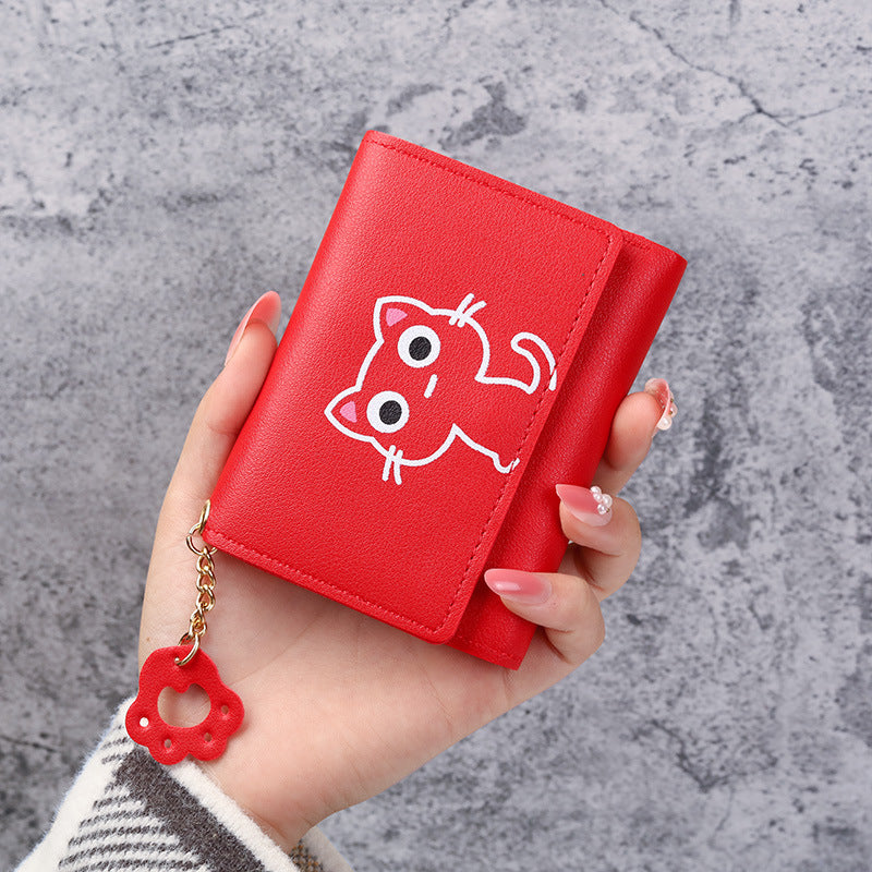 Women's Short Three-fold Cat Girls' Purse