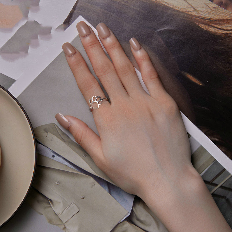 S925 Sterling Silver Ring Simple Hollow Animal Paw Print Ring