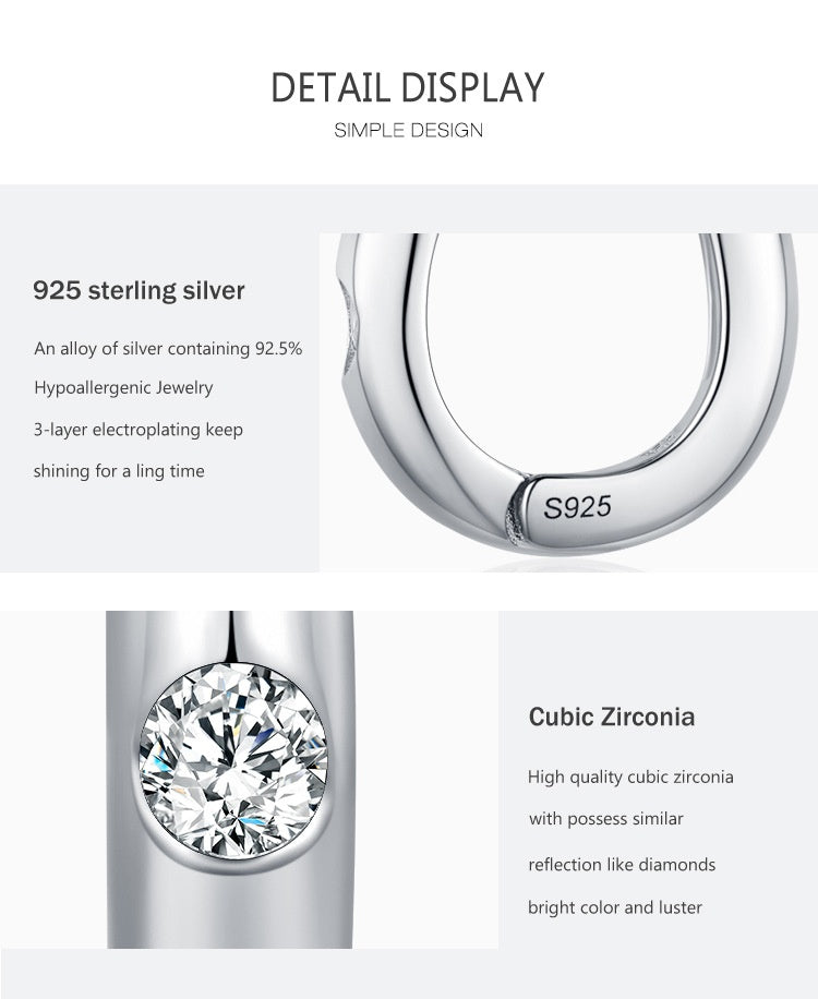 S925 Sterling Silver Minimalist Design Geometric Micro Inlaid Zircon Ear Ring Women
