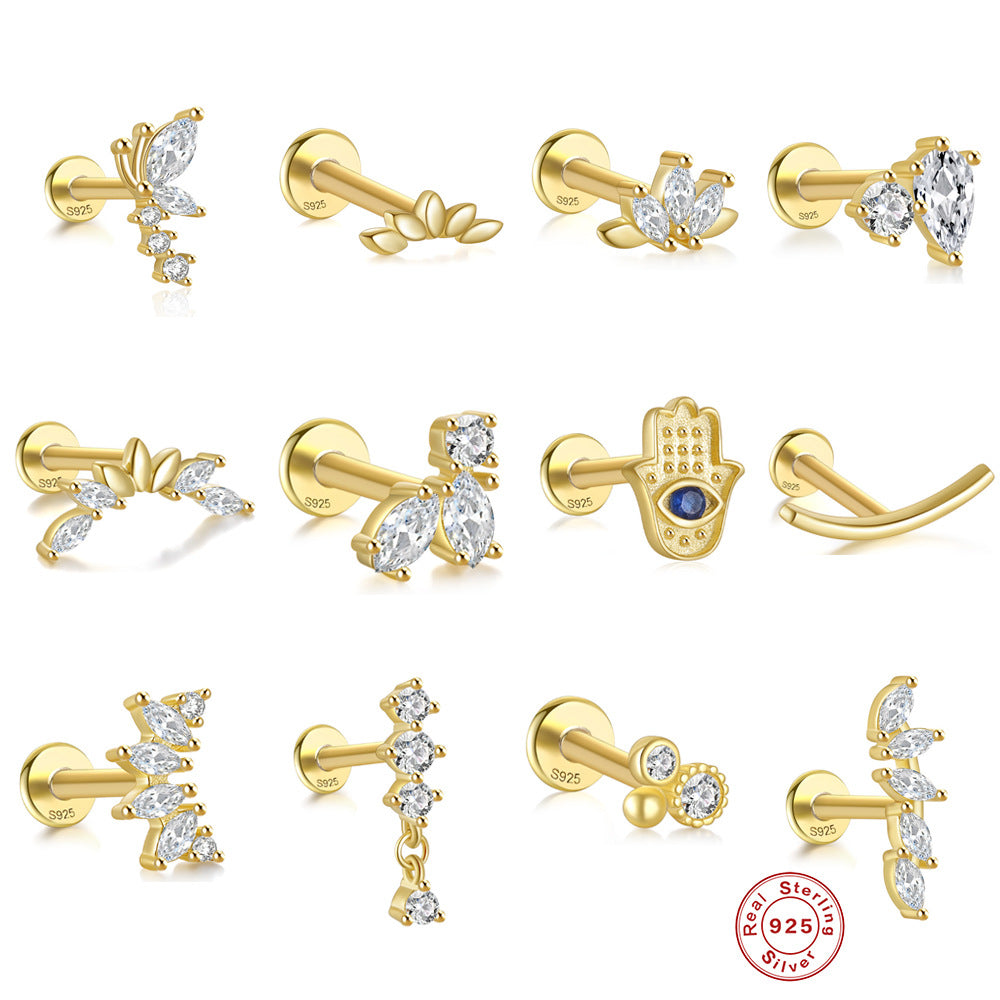S925 Sterling Silver Horse Eye Multi-Diamond Dragonfly Stud Earrings
