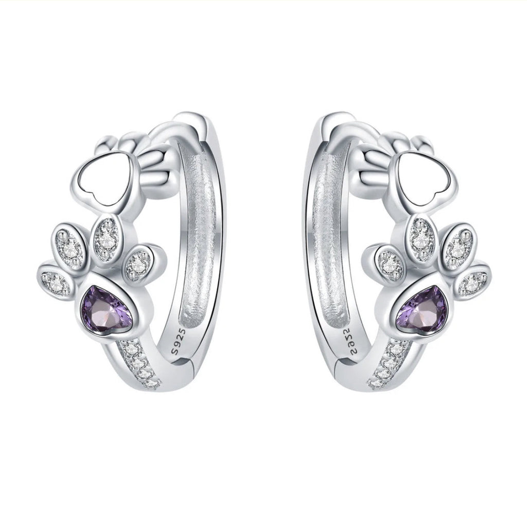 S925 Silver Cat's Paw Ear Ring Cute With Diamonds