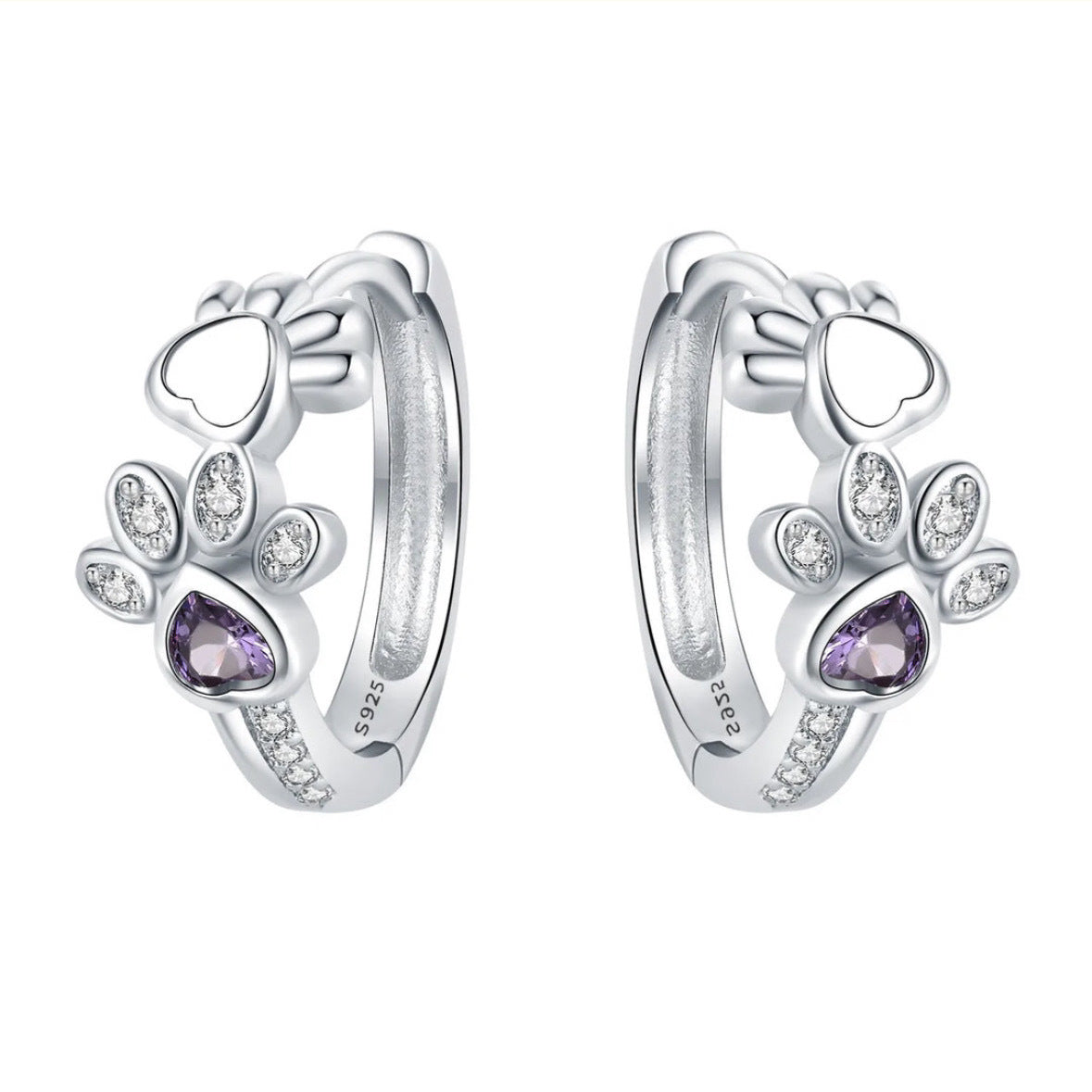S925 Silver Cat's Paw Ear Ring Cute With Diamonds