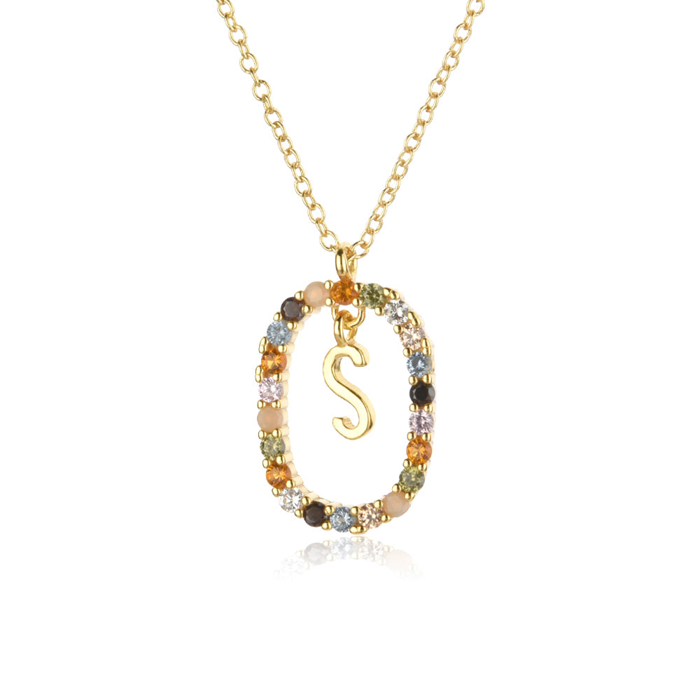 Colorful Rainbow Semi-precious Stone Crystal Clavicle Chain With Zirconium Letters