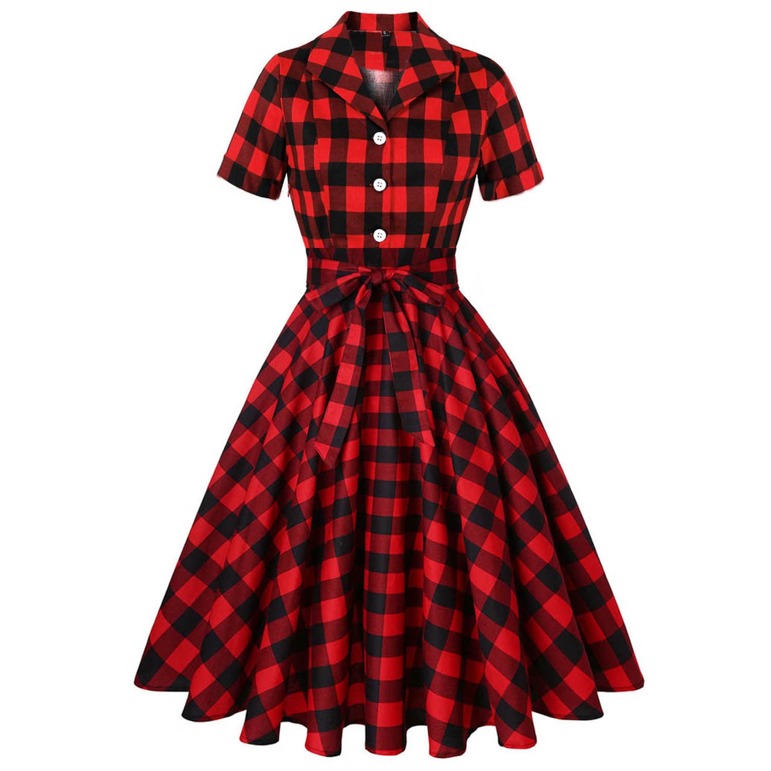 Retro Sexy Lapel  Short Sleeved Print Lace Up Big Dress Women