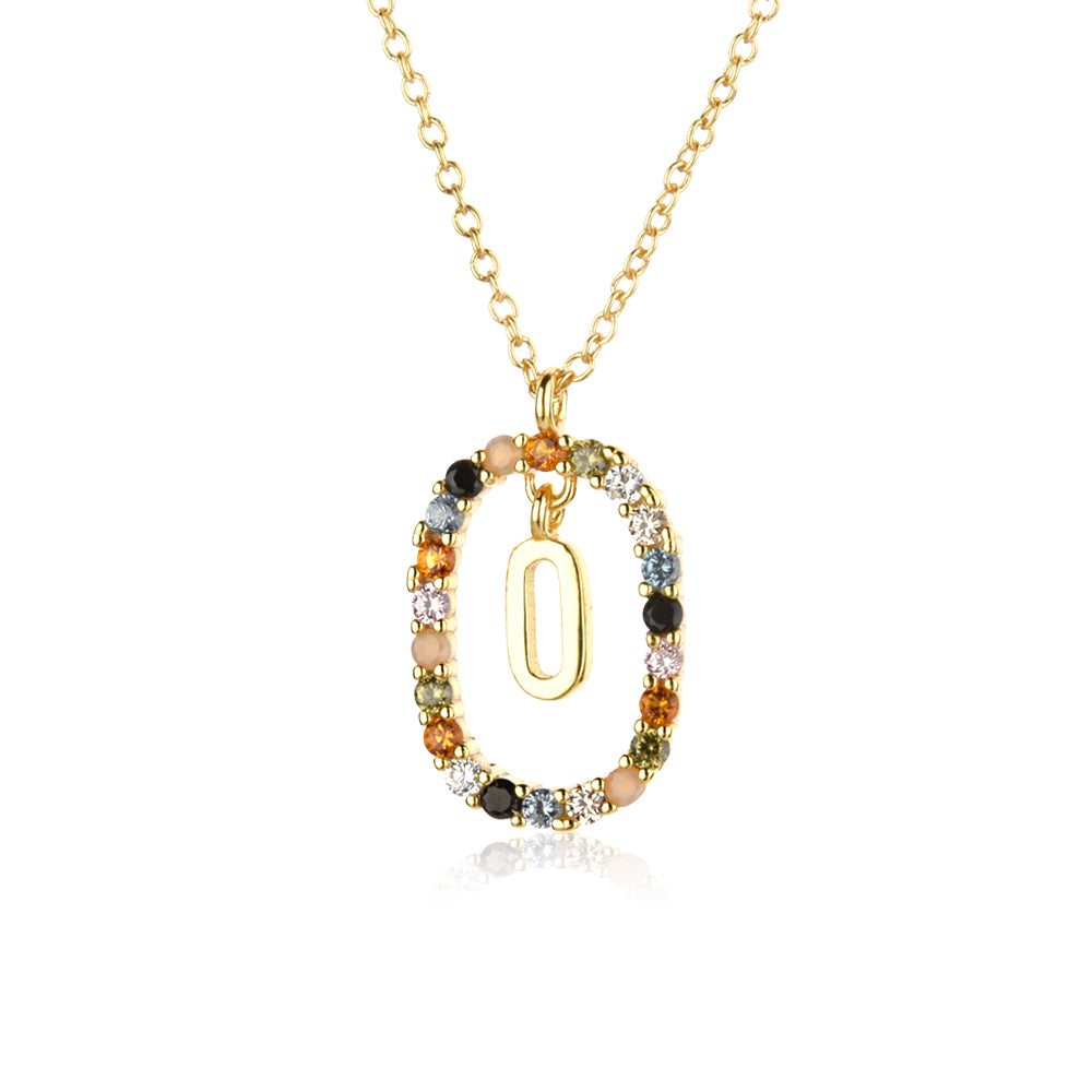 Colorful Rainbow Semi-precious Stone Crystal Clavicle Chain With Zirconium Letters