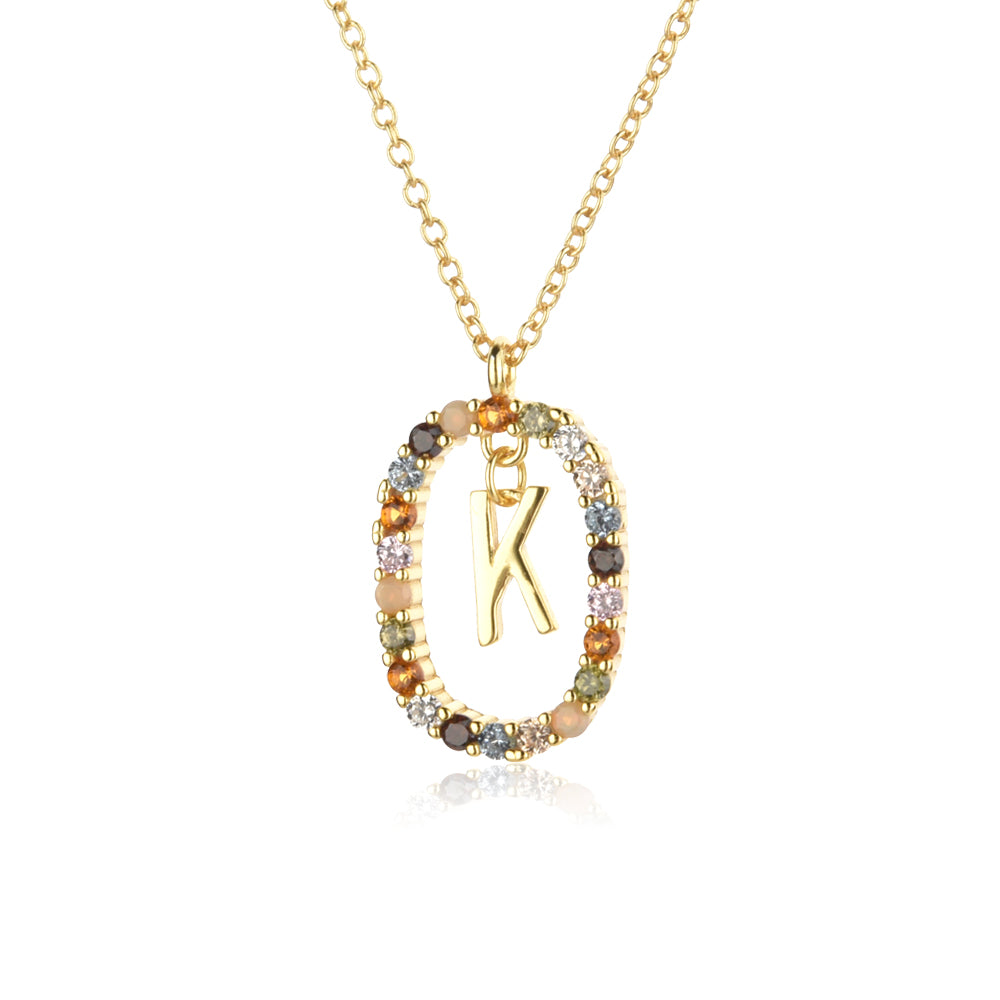 Colorful Rainbow Semi-precious Stone Crystal Clavicle Chain With Zirconium Letters