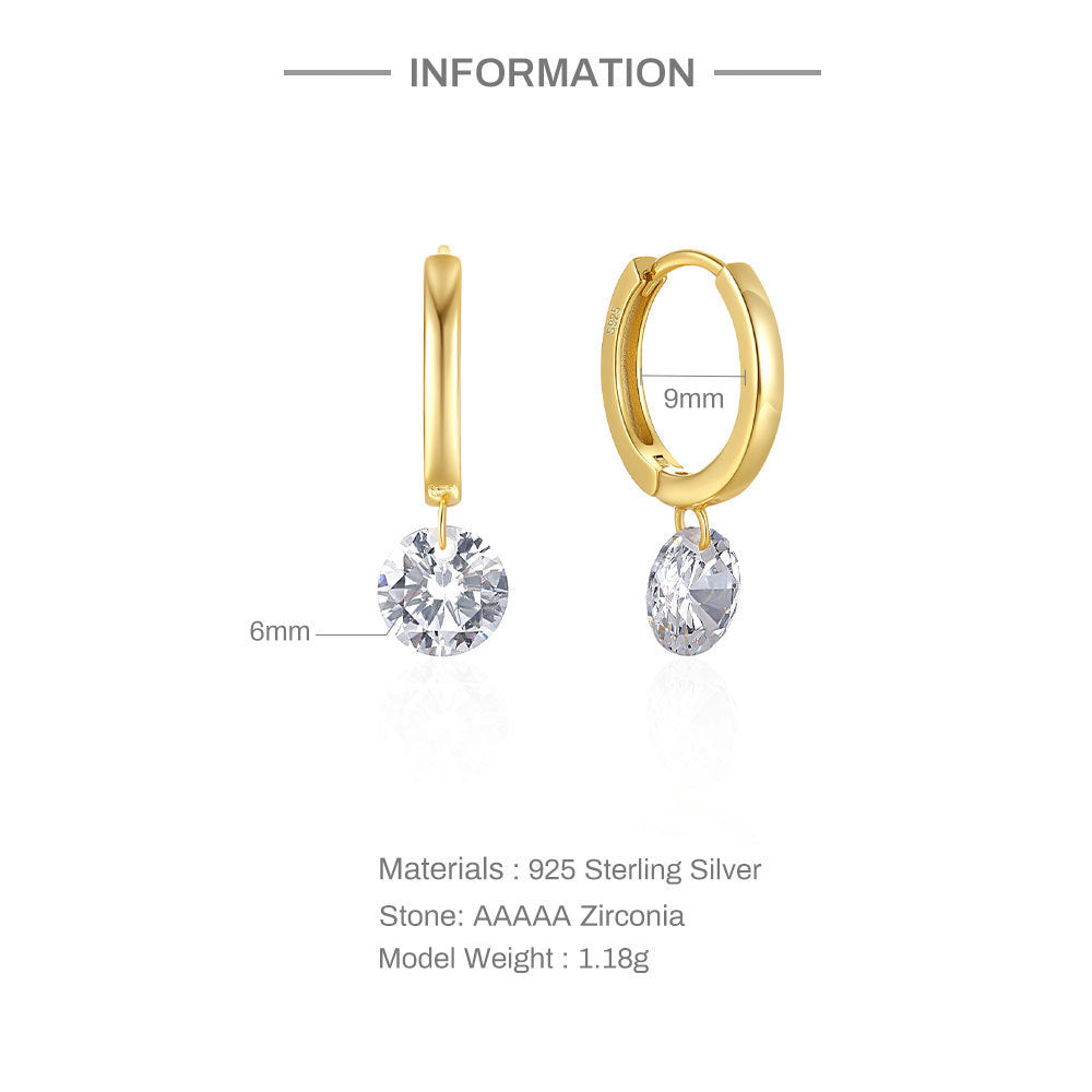 S925 Sterling Silver Simple Single Rhinestone Earrings Female