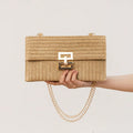 Bag Women's Vacation Style Multi-compartment Chain Flap Screw Lock Straw Bag