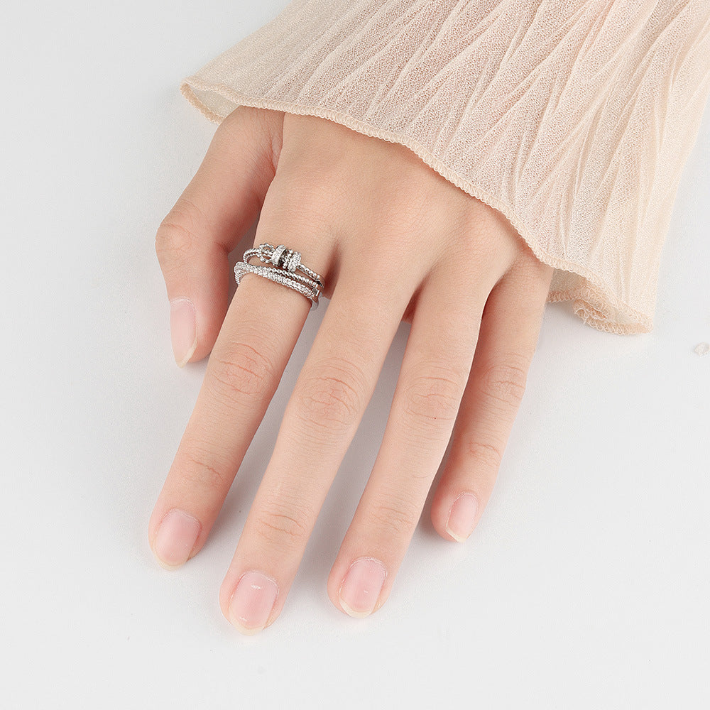 S925 Sterling Silver Rotating Ring Women's Fashion Personality