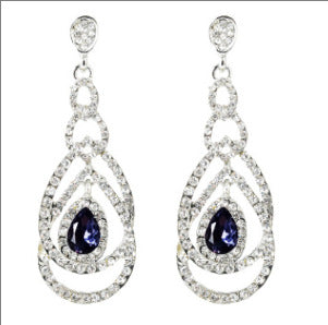 Qifu European And American Exaggerated Long Geometric Circle Jeweled Earrings