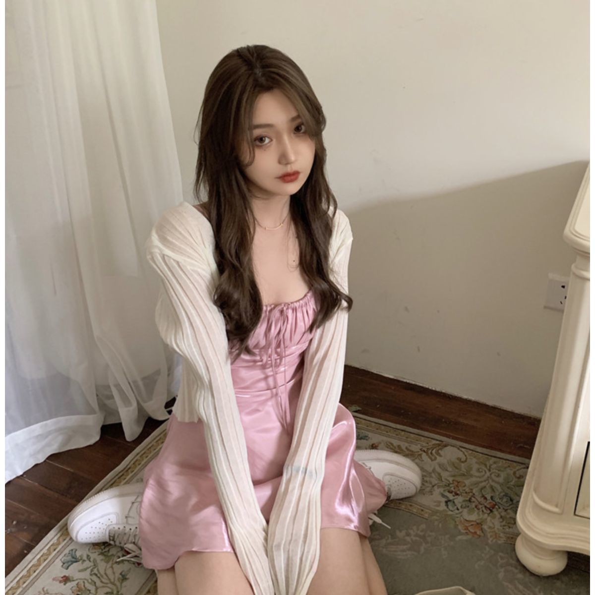 Suspender Dress  Sunscreen Thin Short Knitted Cardigan Women