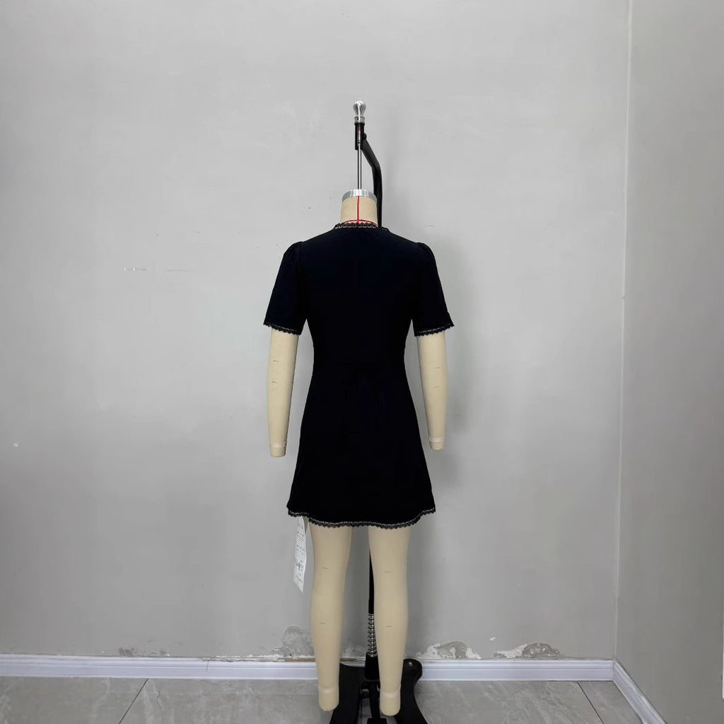 Casual Single-Breasted Short-Sleeve Waist-Cinching Elegant Dress For Women