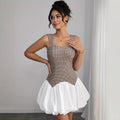 Color Block Stretchy Slim Fit Short Suspender Dress For Women