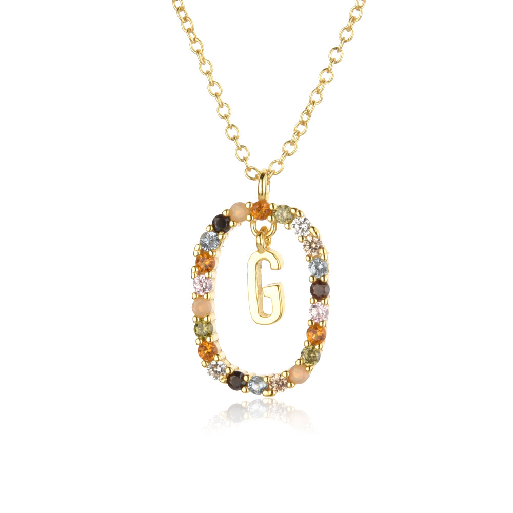 Colorful Rainbow Semi-precious Stone Crystal Clavicle Chain With Zirconium Letters