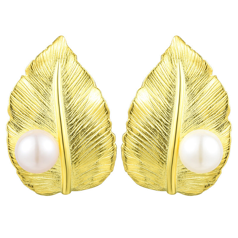 Sterling Silver Leaf Pearl Earrings