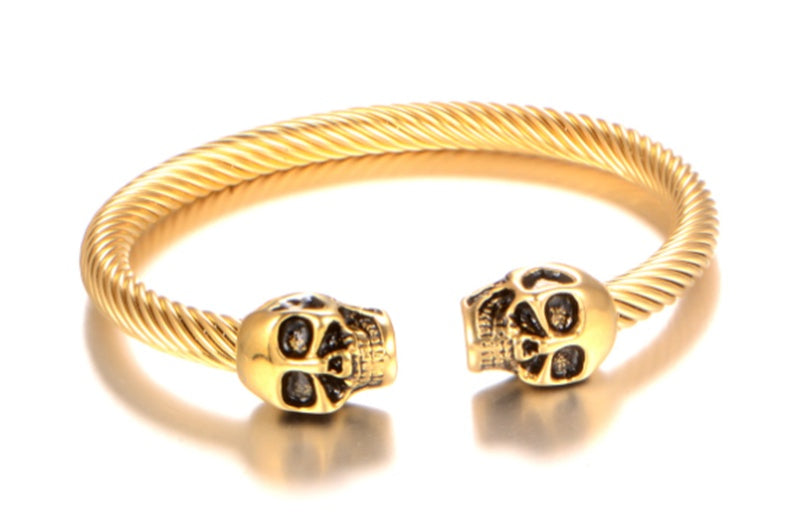 Skull Head Titanium Steel Bracelet Retro Steel Wire Rope Bracelet With Accessories