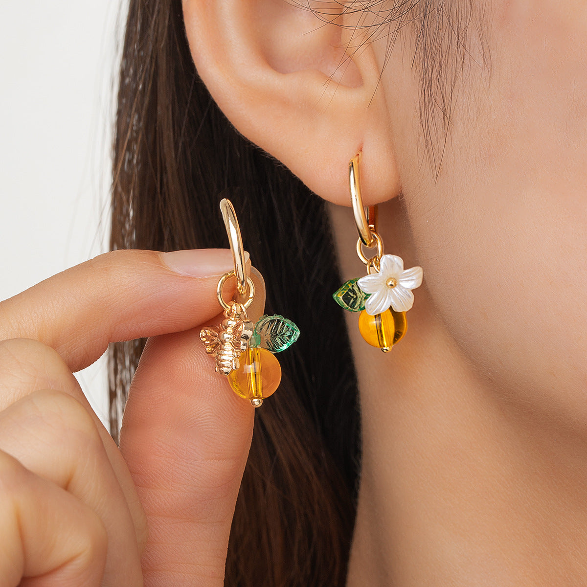 Sweet Alloy Bee Glass Leaf Flower Pendant Women's Ear Cuffs