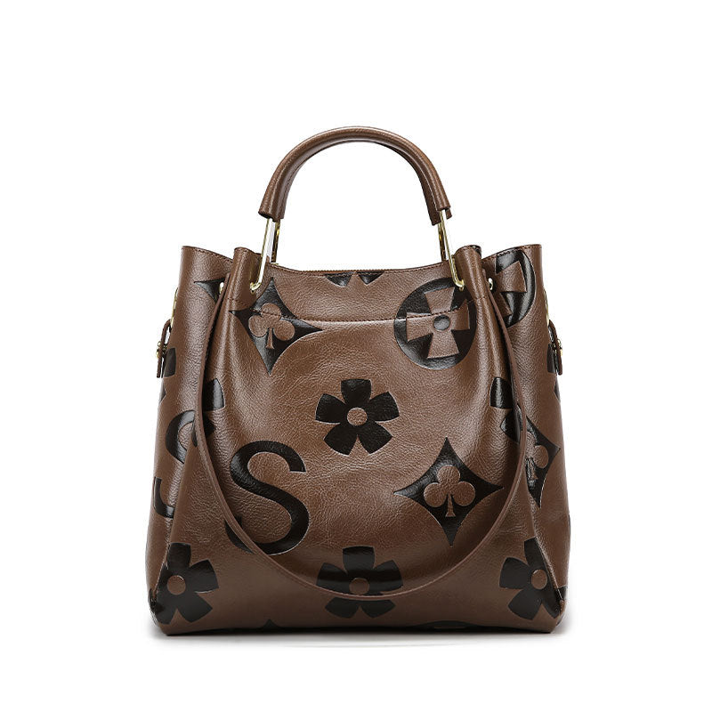 Fashionable And Simple Embossed Ladies Large-capacity Handbag