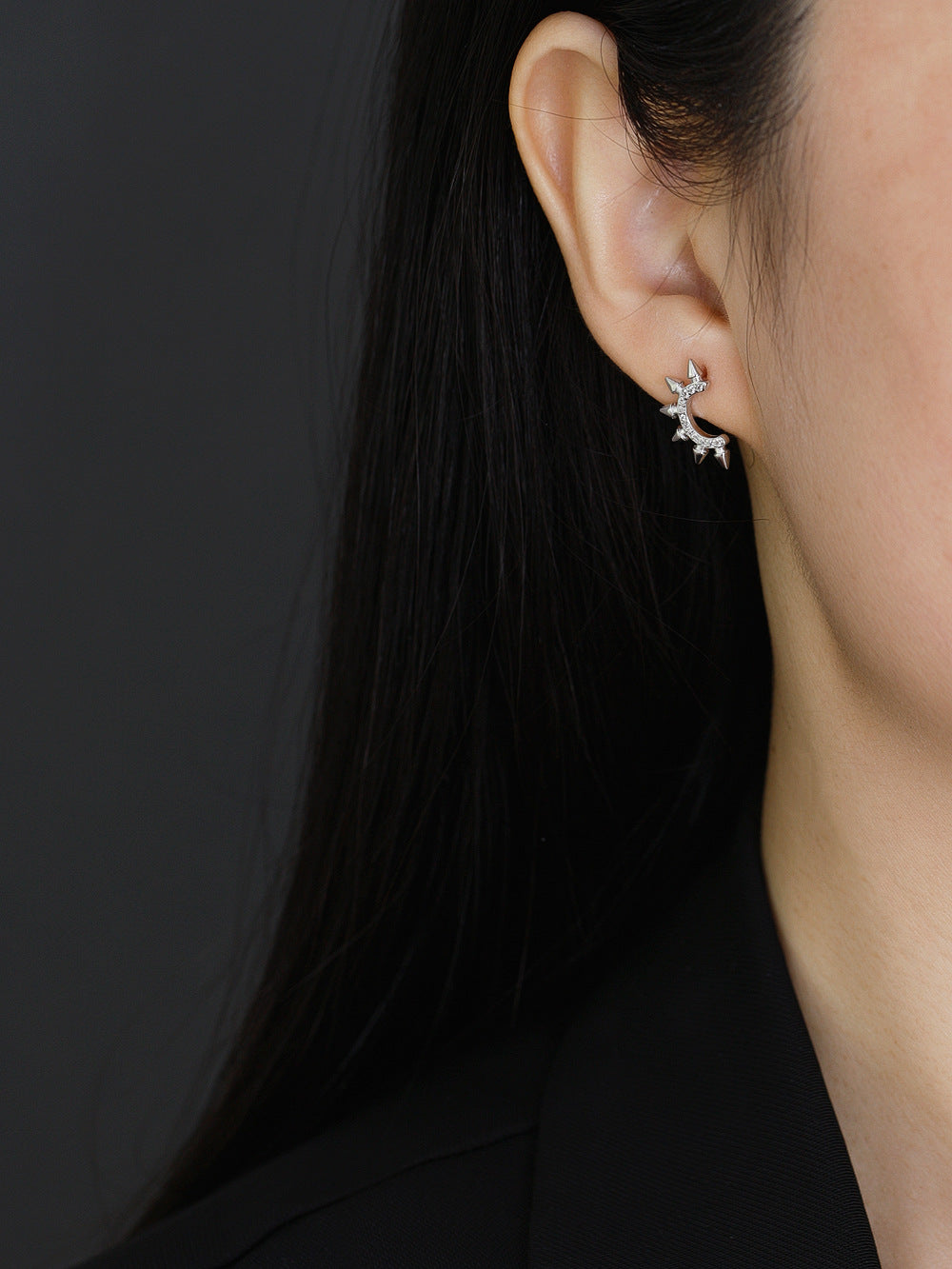 Punk Pointed Tapered S925 Sterling Silver Diamond Fashion Personality Earrings