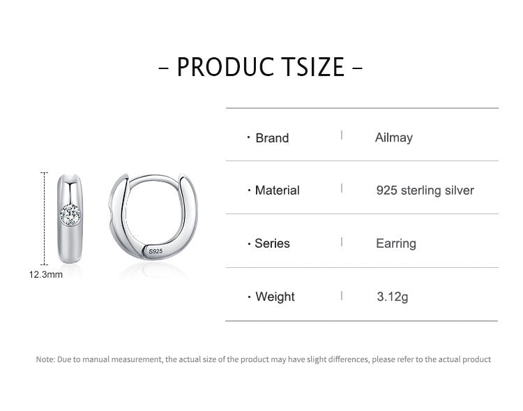 S925 Sterling Silver Minimalist Design Geometric Micro Inlaid Zircon Ear Ring Women