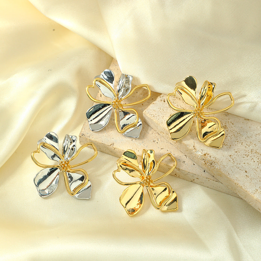European And American Copper Plating 18K Gold Vintage Flower Earrings For Women