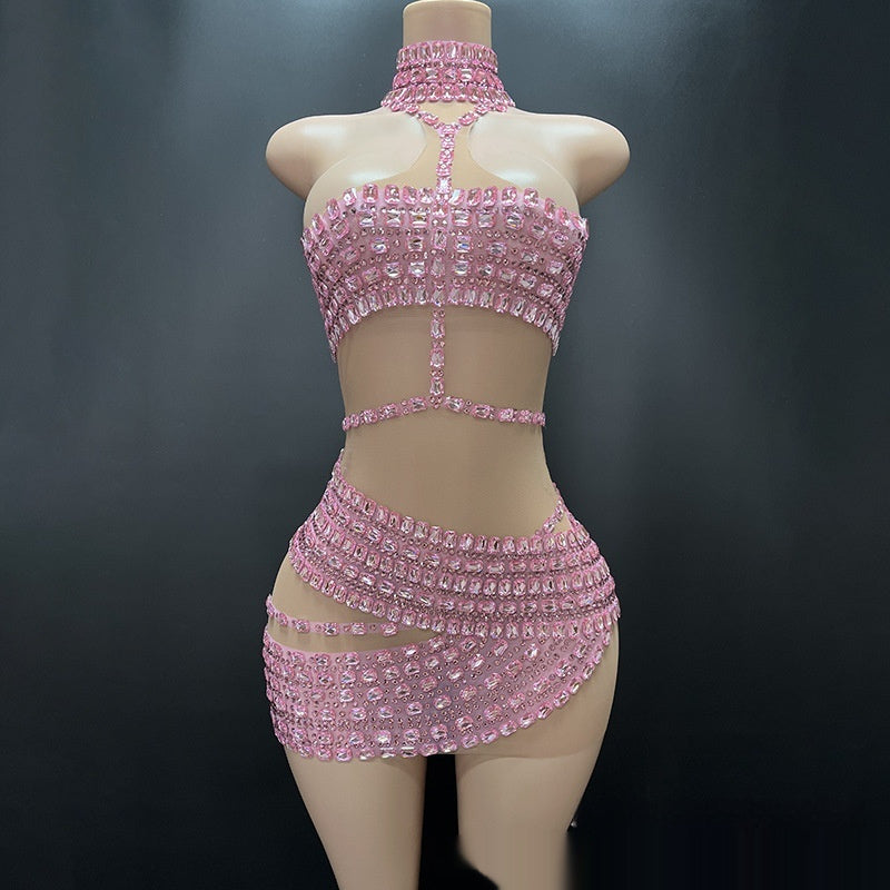 High-end And Fashionable Rhinestone Tube Top Short Skirt Top Vest