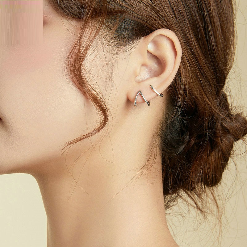 S925 Silver Simple Line Geometric Earrings