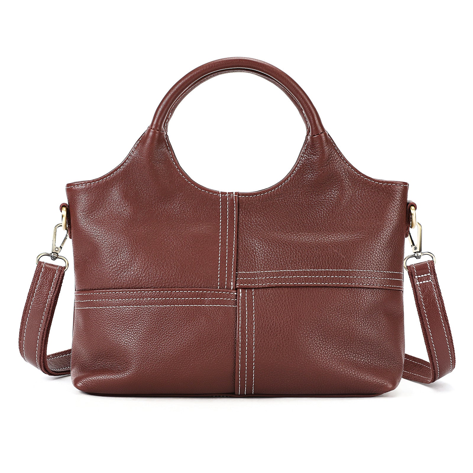 First Layer Cowhide Handbag Women's Real Leather Stitching Large-capacity Crossbody Bag