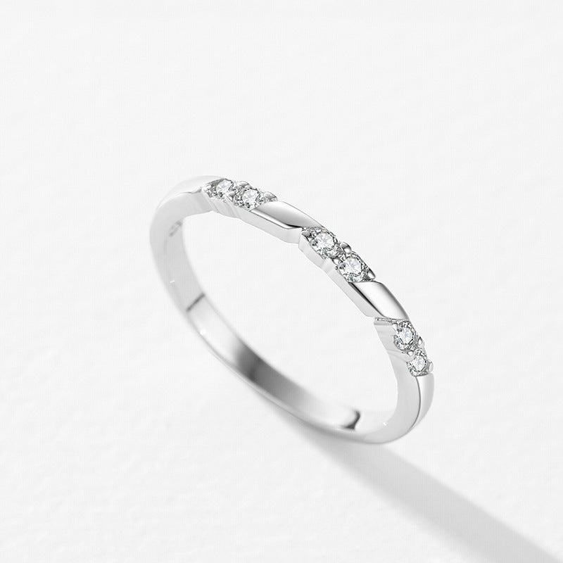 S925 Sterling Silver Geometric Design Zircon Ring