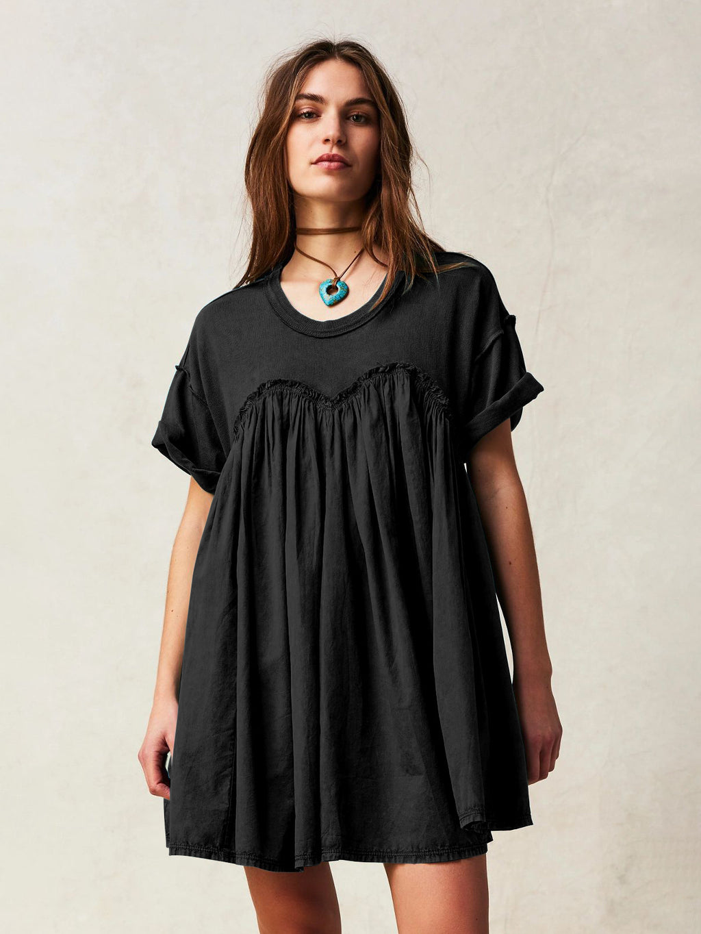 Lotus Leaf Short Skirt High Waist Spring And Summer New Casual Short Sleeve Round Neck Holiday Dress Women