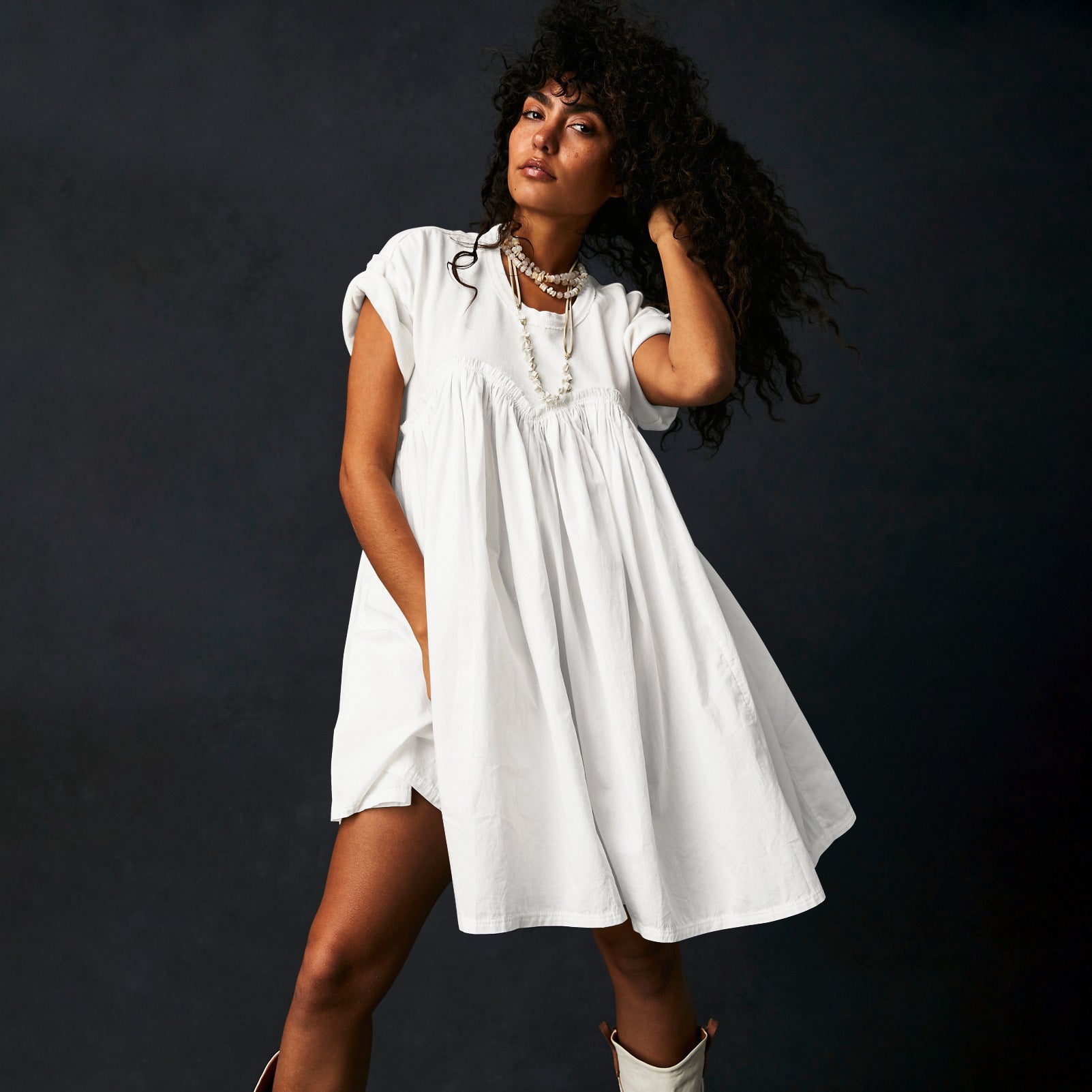 Lotus Leaf Short Skirt High Waist Spring And Summer New Casual Short Sleeve Round Neck Holiday Dress Women