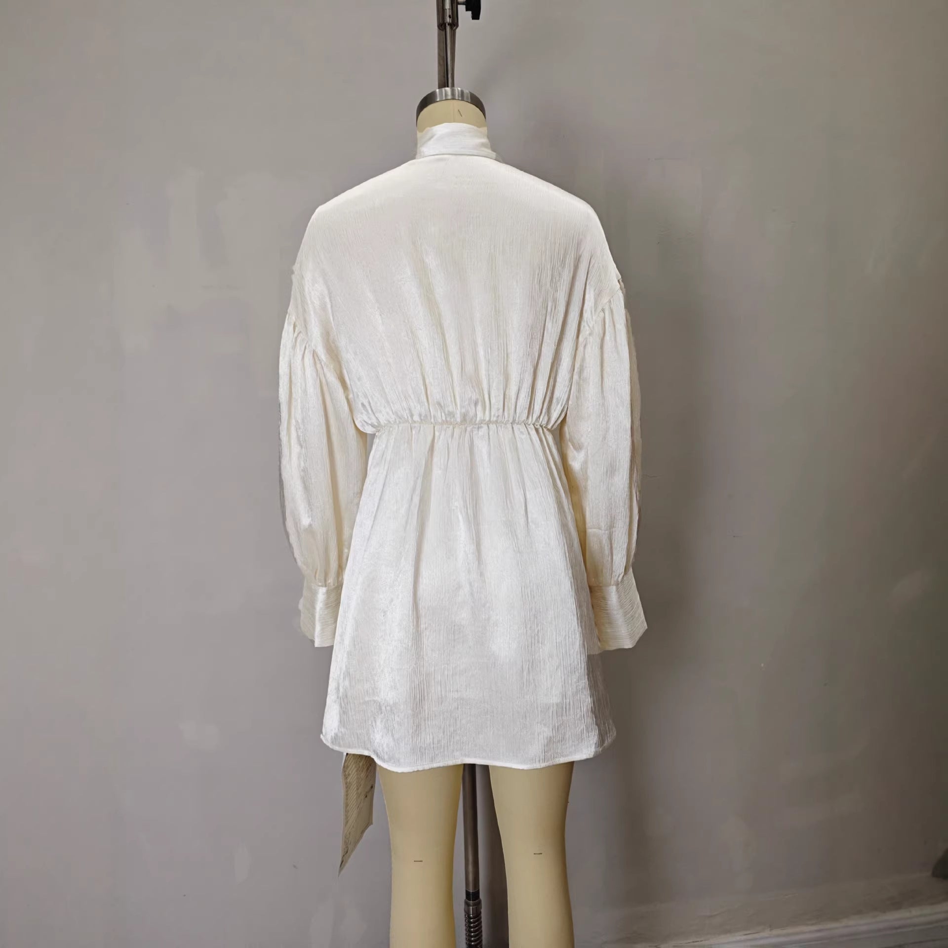 Elegant Satin Shirt Dress For Women SpringSummer Style With Puffed Sleeves Loose Fit Slimming Chic Short Design