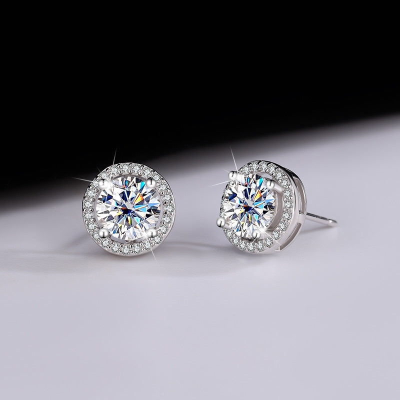 S925 Sterling Silver Moissanite Round Bag Three-piece Female Ring Necklace